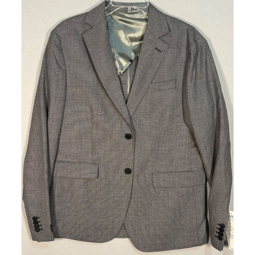 NWT Mizzen Main Blazer Mens 40R Gray Houndstooth Trim Fit Lanificio Di Tollengno